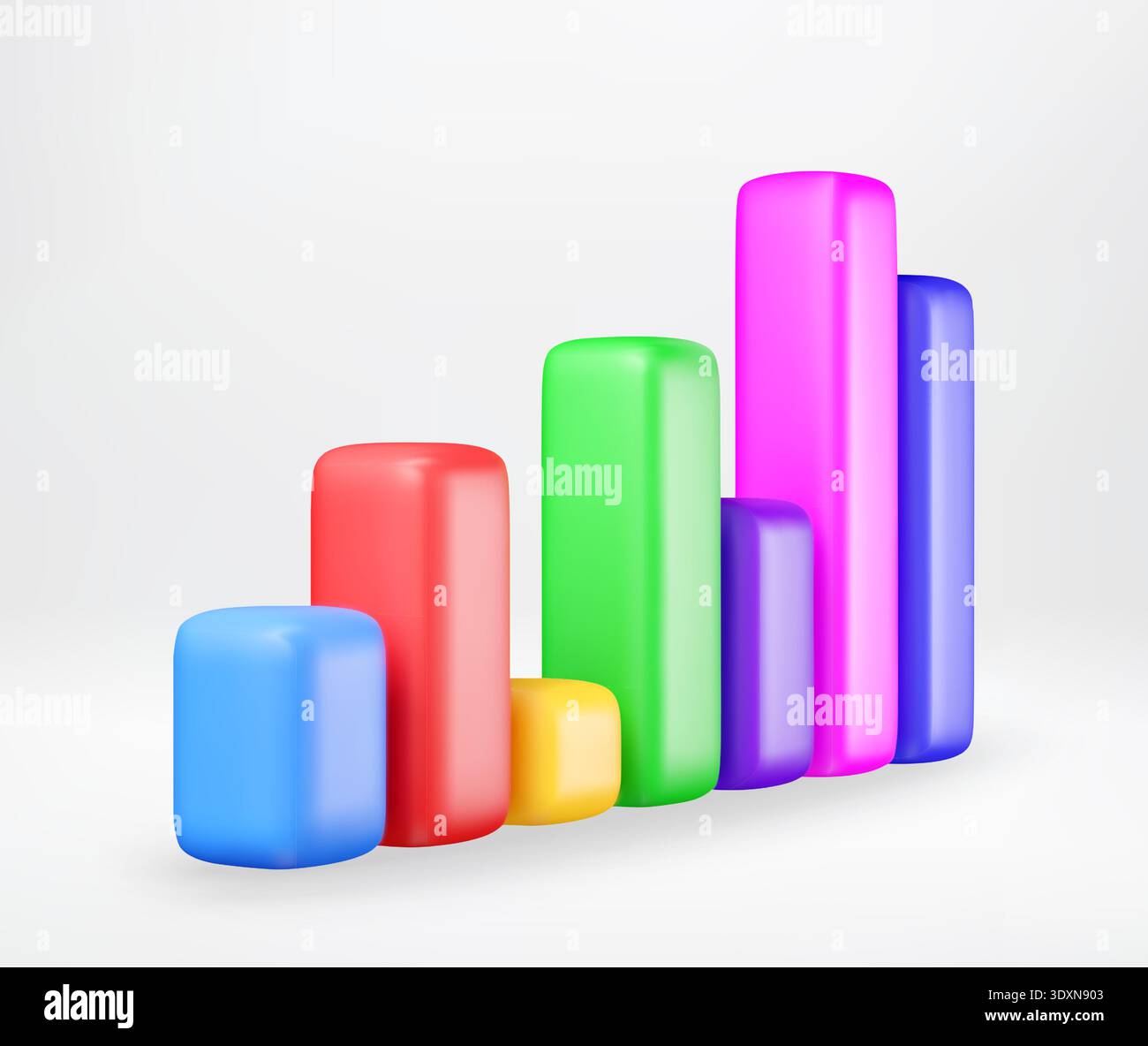 Colorful 3d bar chart showing growth Stock Vector