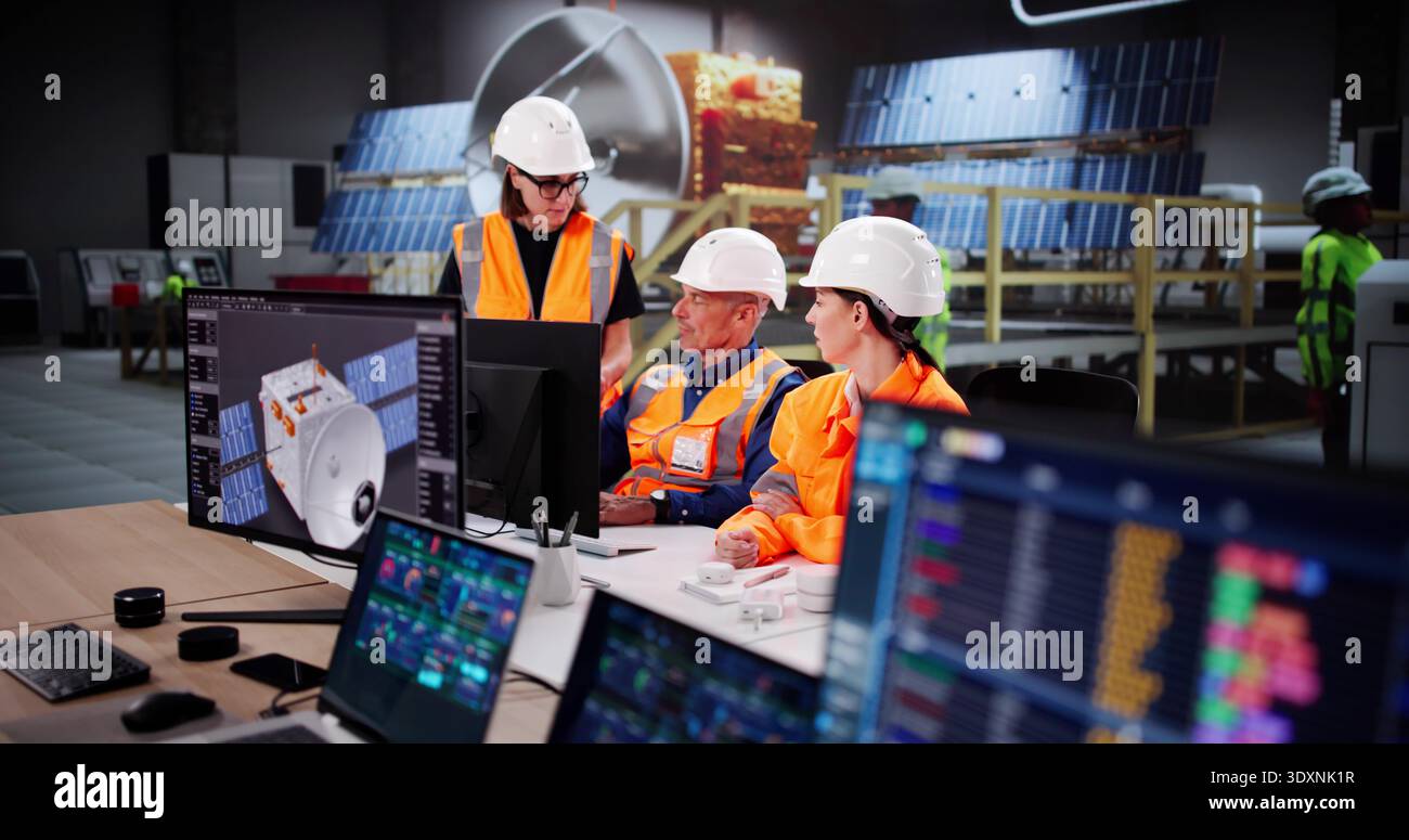 Engineer Leads Diverse Team In Constructing Solar Panels For Rocket Launch Stock Photo