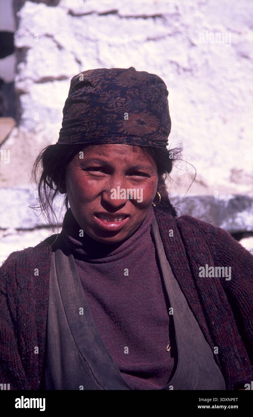 Portrait woman wearing traditional tibetan hi-res stock