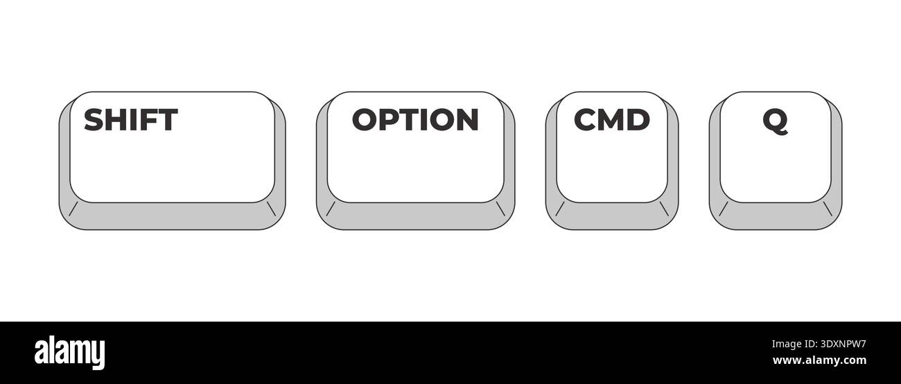 Shift Option CMD Q grayscale keyboard hotkey Stock Vector