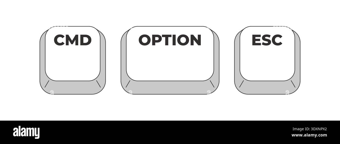 CMD Option ESC grayscale keyboard hotkey Stock Vector