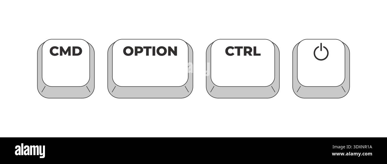 CMD Option CTRL Power grayscale keyboard hotkey Stock Vector
