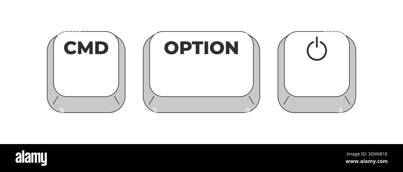 CMD Option Power grayscale keyboard hotkey Stock Vector
