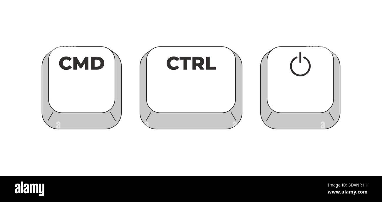 CMD CTRL Power grayscale keyboard hotkey Stock Vector