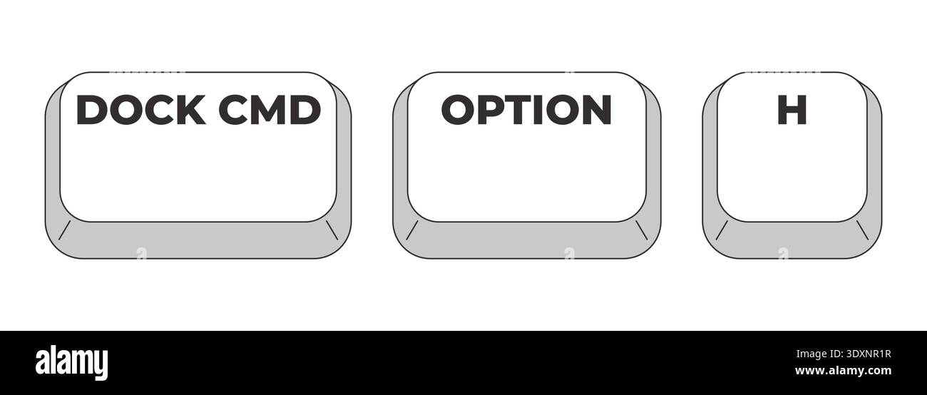 Dock CMD Option H grayscale keyboard hotkey Stock Vector
