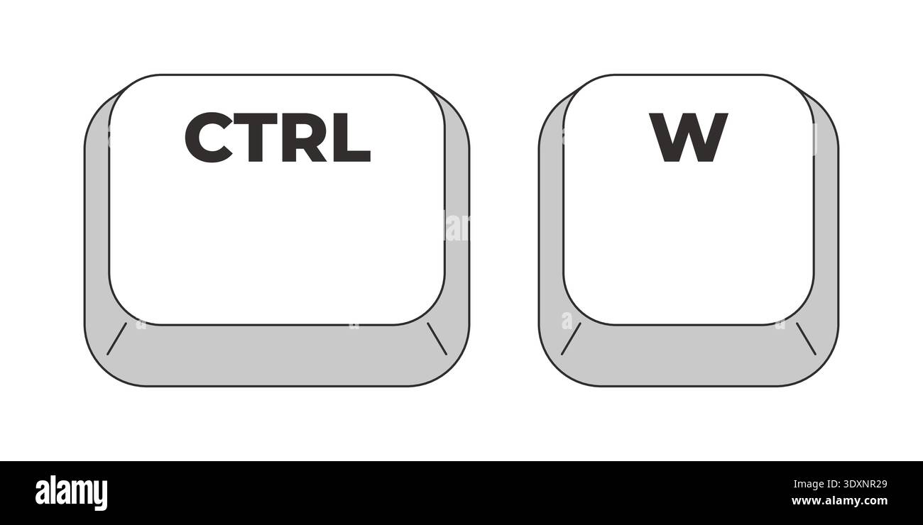 Ctrl W letter grayscale keyboard hotkey Stock Vector