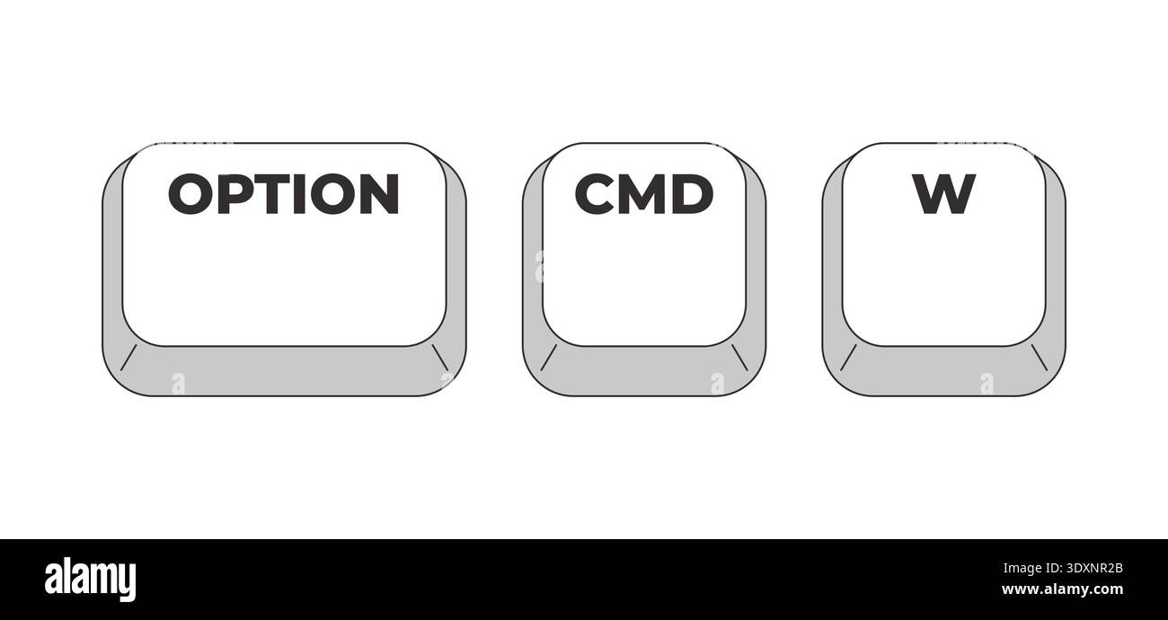 Option Command W grayscale keyboard hotkey Stock Vector