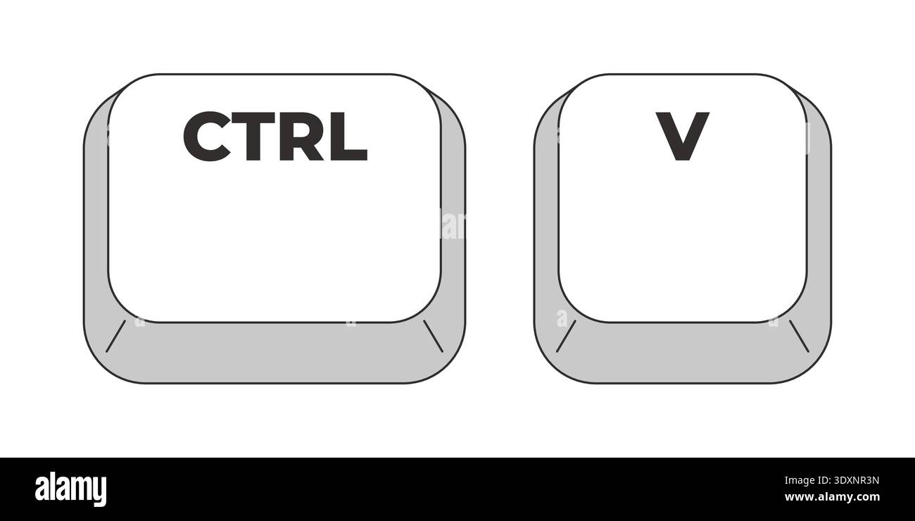 Ctrl V letter grayscale keyboard hotkey Stock Vector