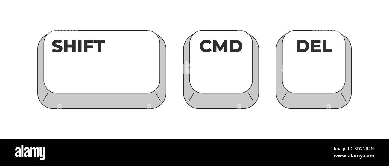 Shift CMD Delete grayscale keyboard hotkey Stock Vector