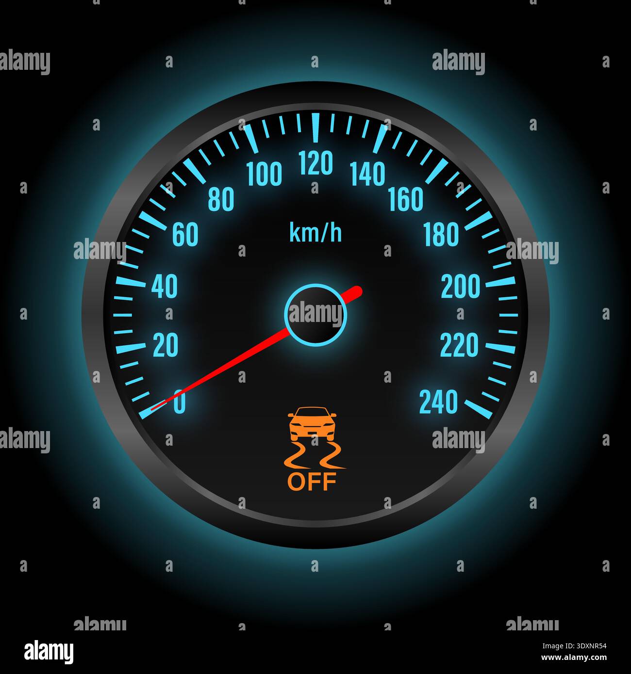 Traction Control System Off Warning Light on Car Dashboard. Vector Illustration. Stock Vector