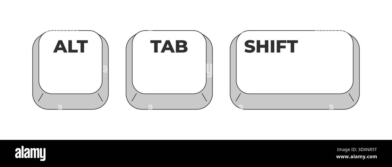 Alt Tab Shift grayscale keyboard hotkey Stock Vector