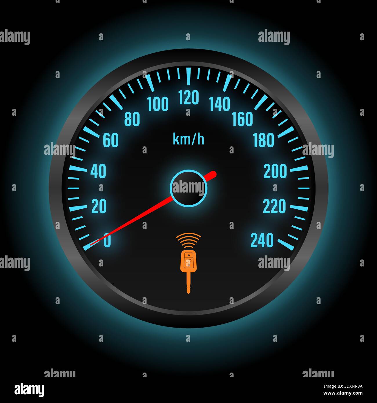 Key warning Warning Light on Car Dashboard. Vector Illustration. Stock Vector