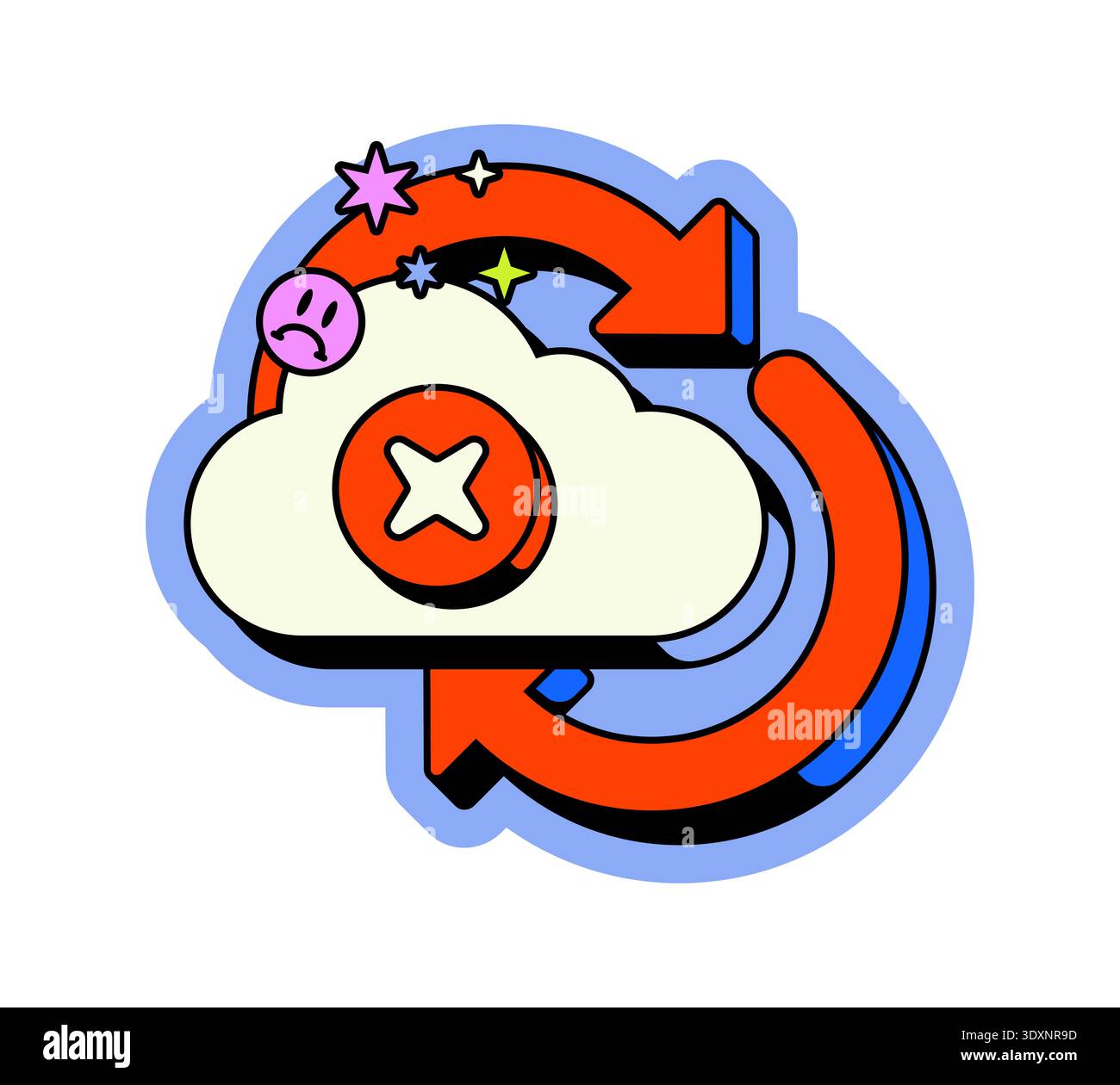 Cloud failed synchronization neo brutalism pop-up UI overlay Stock Vector