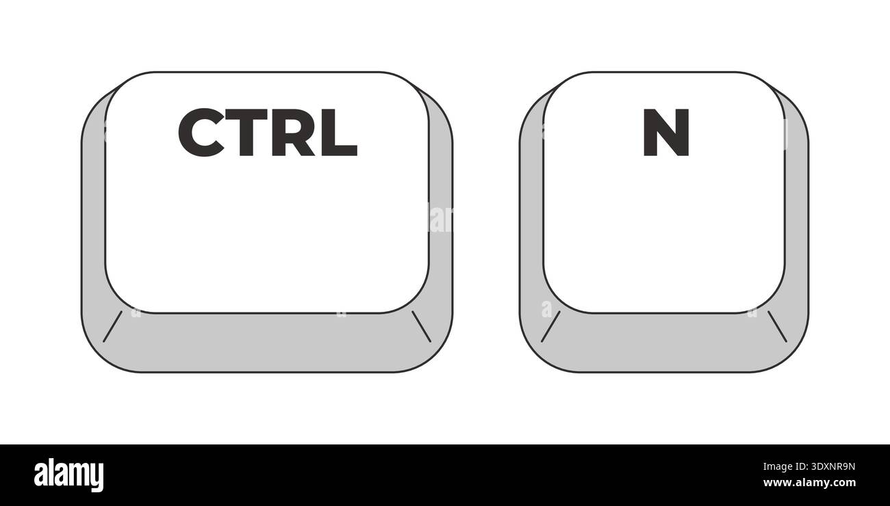 Ctrl N letter grayscale keyboard hotkey Stock Vector