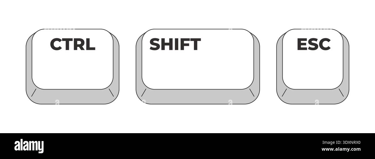 Ctrl Shift Esc grayscale keyboard hotkey Stock Vector