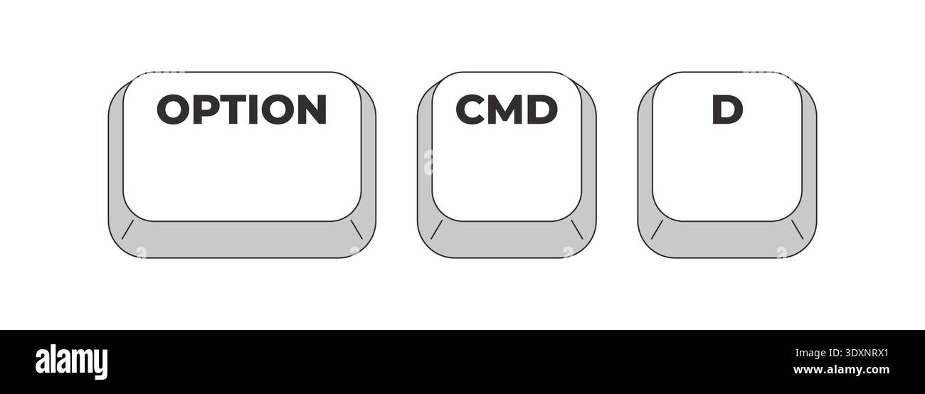 Option Command D grayscale keyboard hotkey Stock Vector