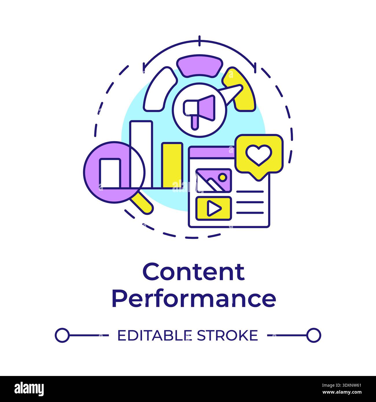 Content performance multi color concept icon Stock Vector