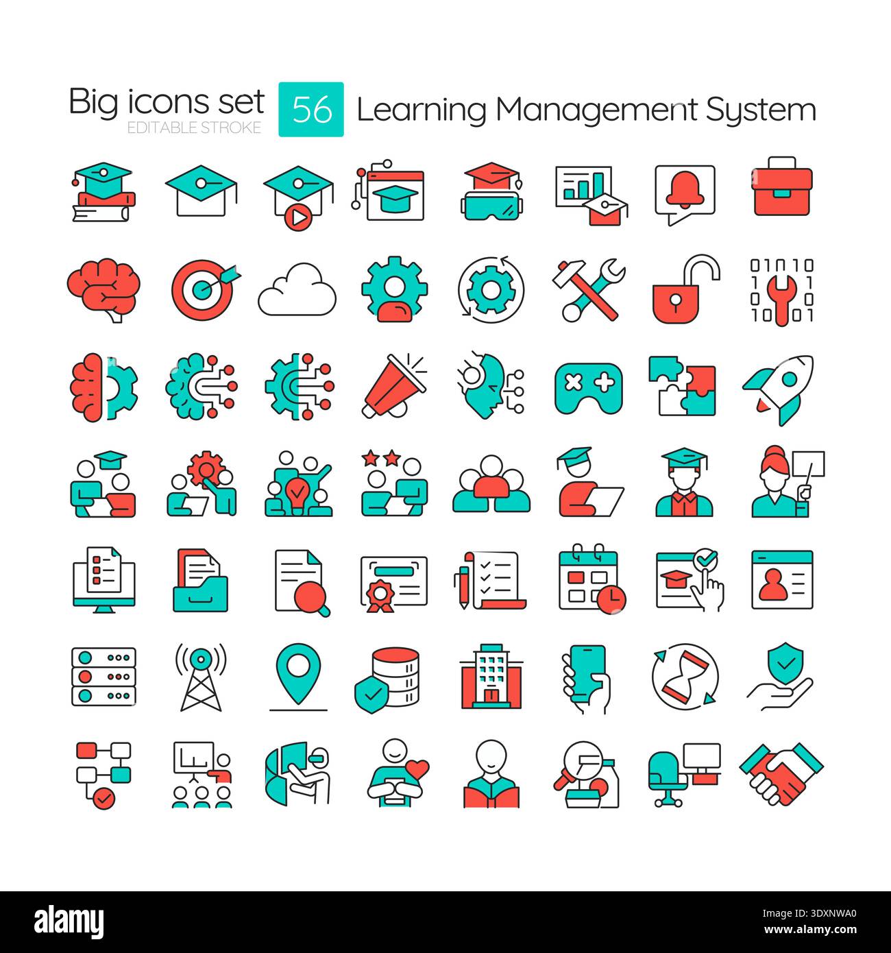 Learning management system line color icons set Stock Vector