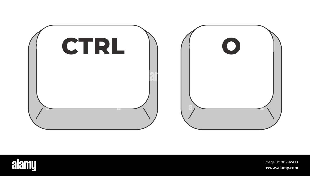 Ctrl O letter grayscale keyboard hotkey Stock Vector