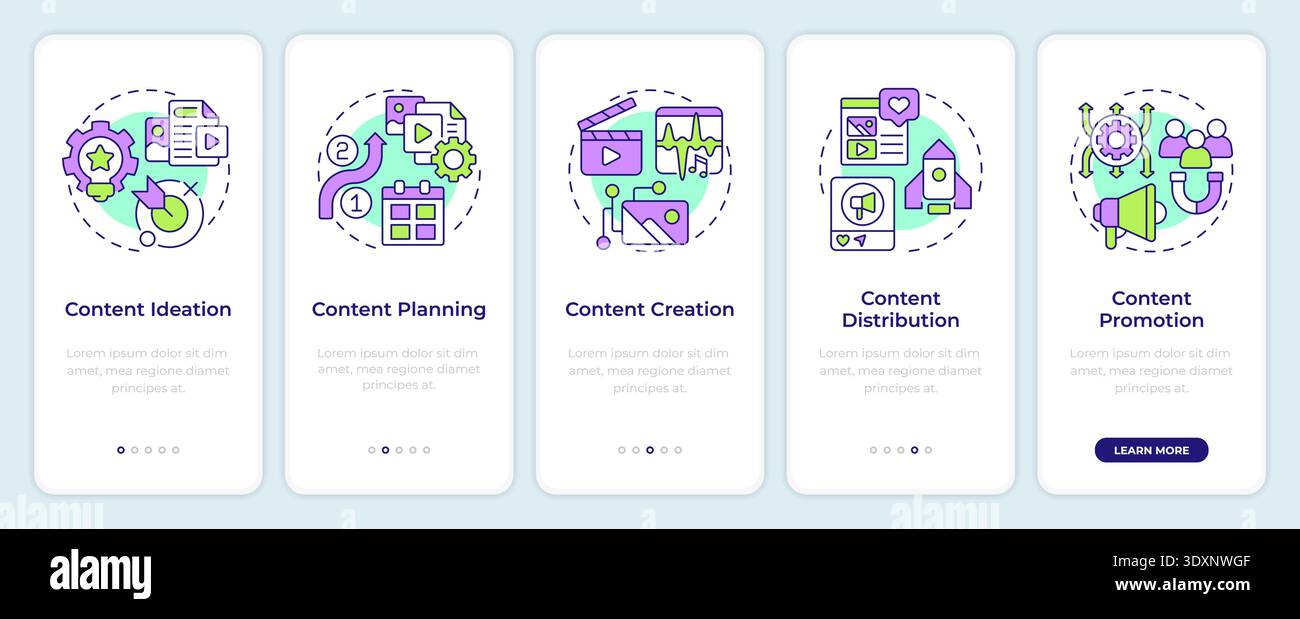 Content development cycle onboarding mobile app screen Stock Vector