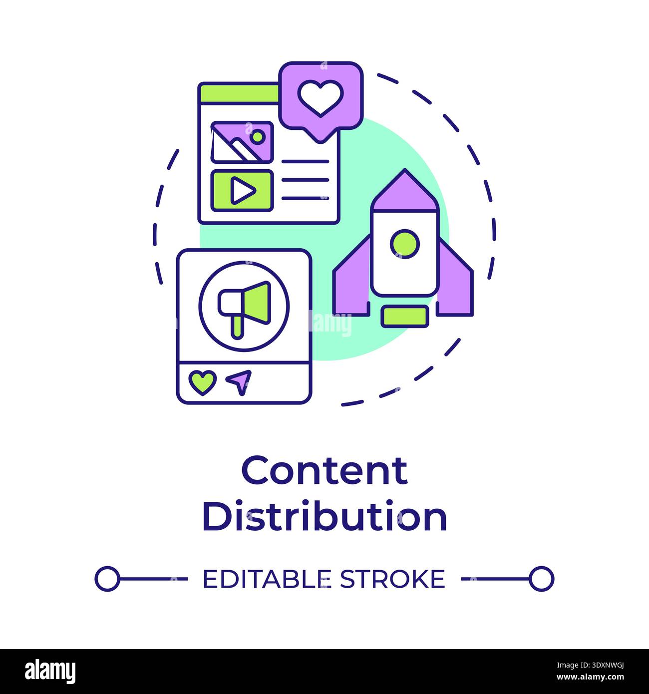 Content distribution multi color concept icon Stock Vector