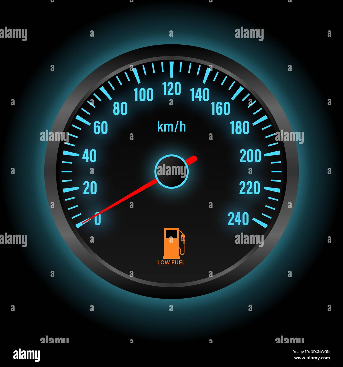 Empty Fuel or Fuel Low Warning Light on Car Dashboard. Vector Illustration. Stock Vector