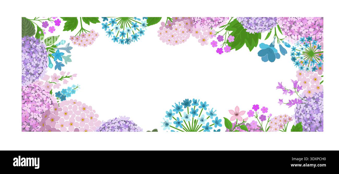 Hydrangea flower frame. Hand drawn. Not AI, vector illustration. Stock Vector