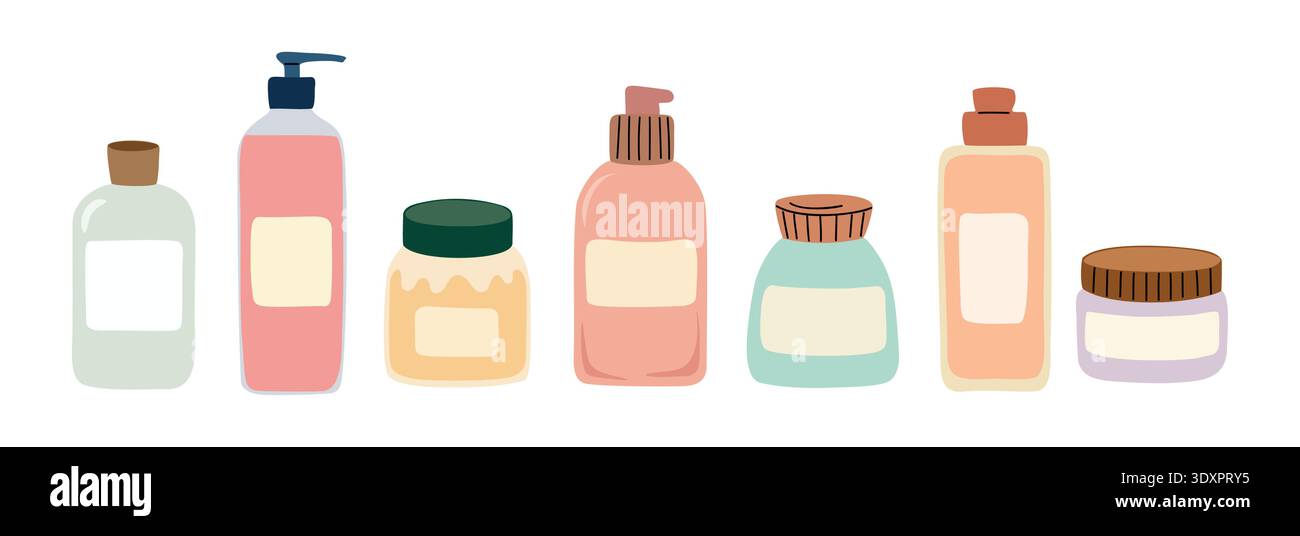 Set of pastel cosmetic bottles and jars Stock Vector