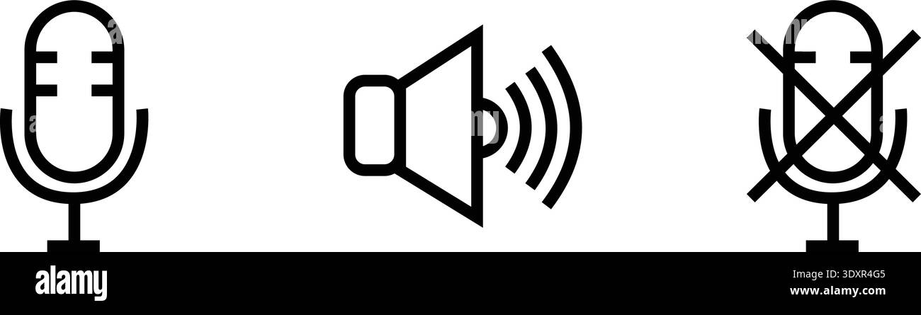 Simple line art icons for audio control, featuring microphone, speaker ...