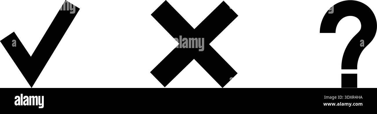 Set of black checkmark, cross, and question mark icons representing ...