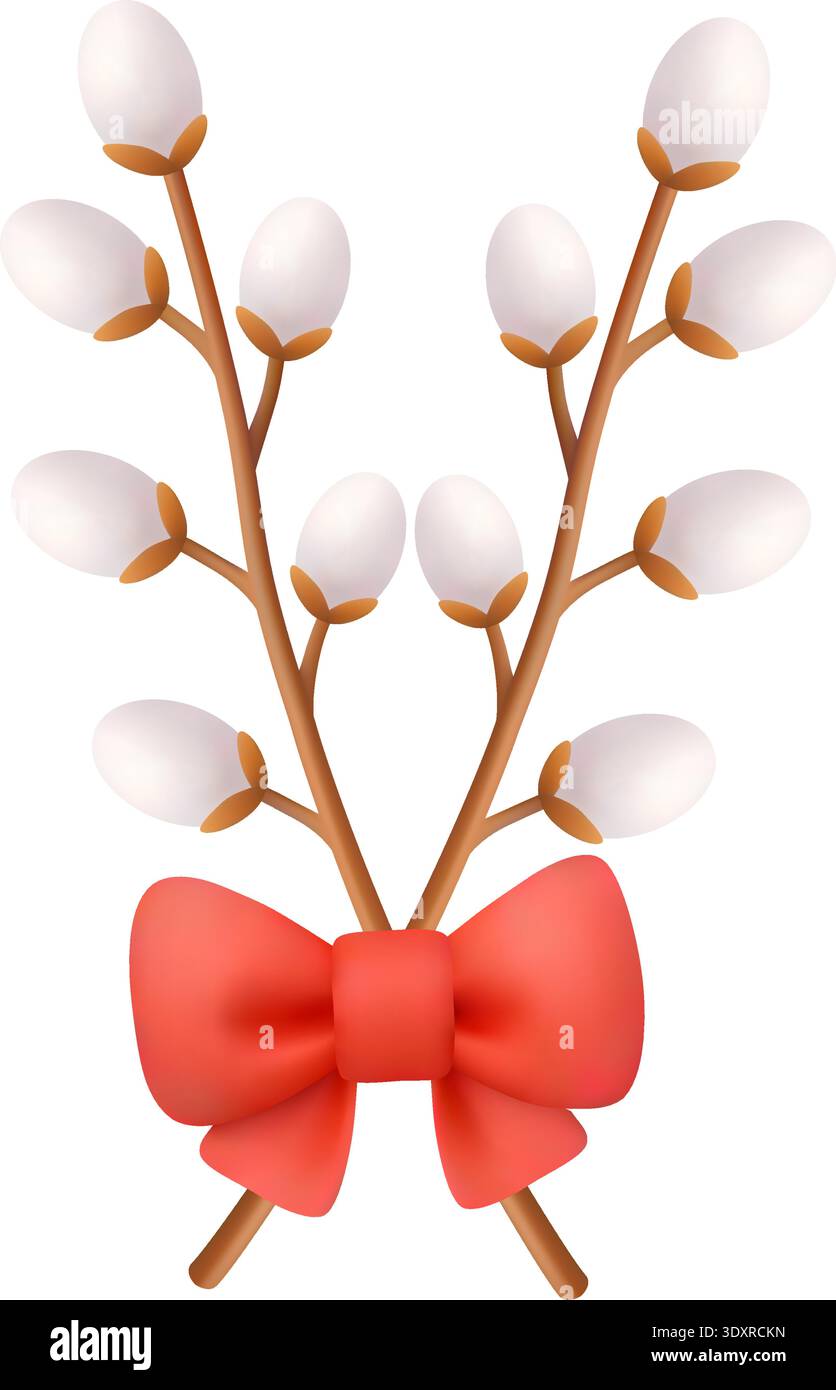 Willow branches. 3D realistic Easter holiday illustration Stock Vector