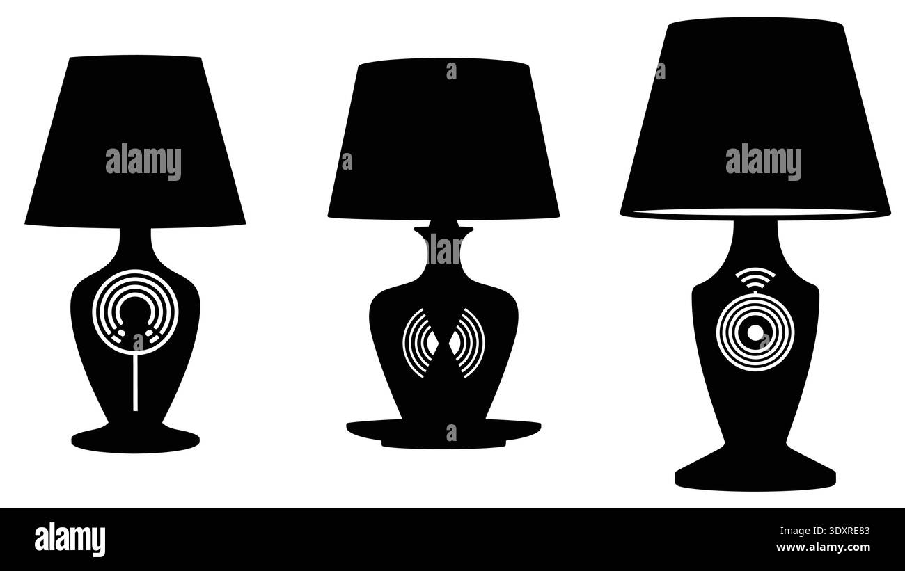 Decorative Table Lamp Silhouette Collection Home Lighting Vector Set Stock Vector