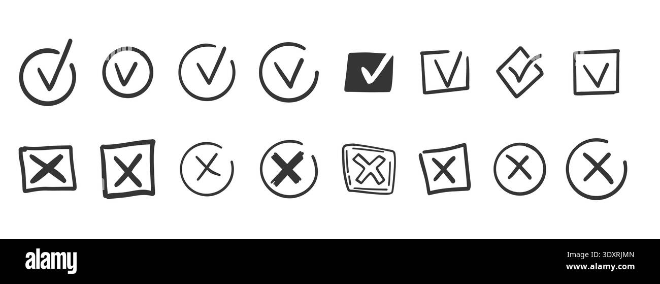 Check mark doodle icon set. Checkmarks and confirm. Ok, yes sign for ...