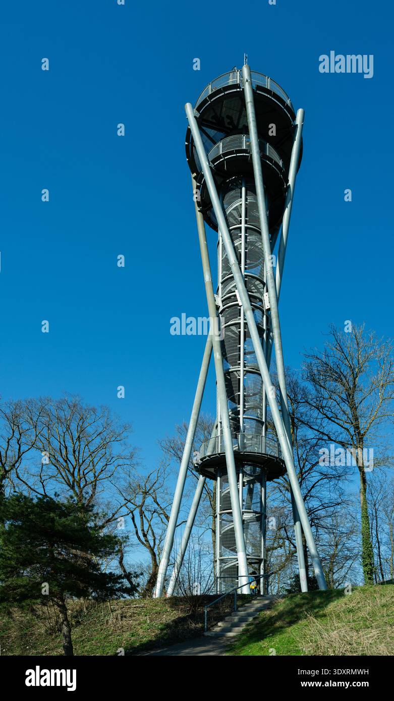 A view of the Schlossberg Tower in Freiburg, an iconic landmark ...