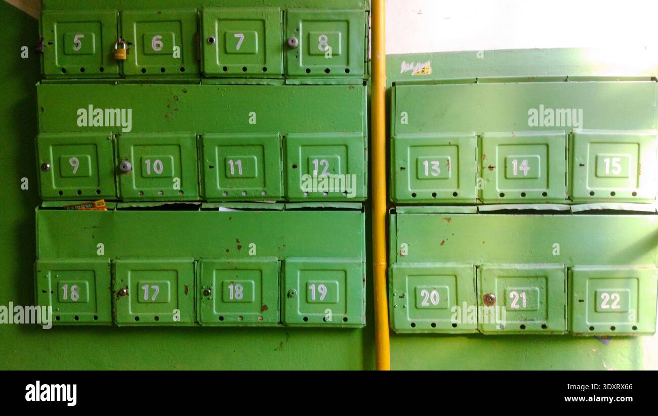 The Architecture backgrounds and objects. Mailboxes for newspapers. Stock Photo