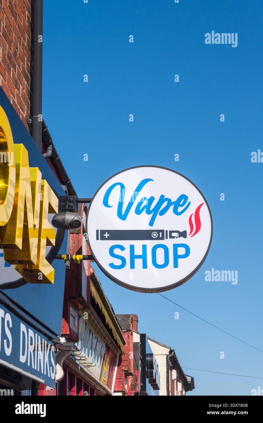 Vape shop sign outside shop selling vapes Stock Photo