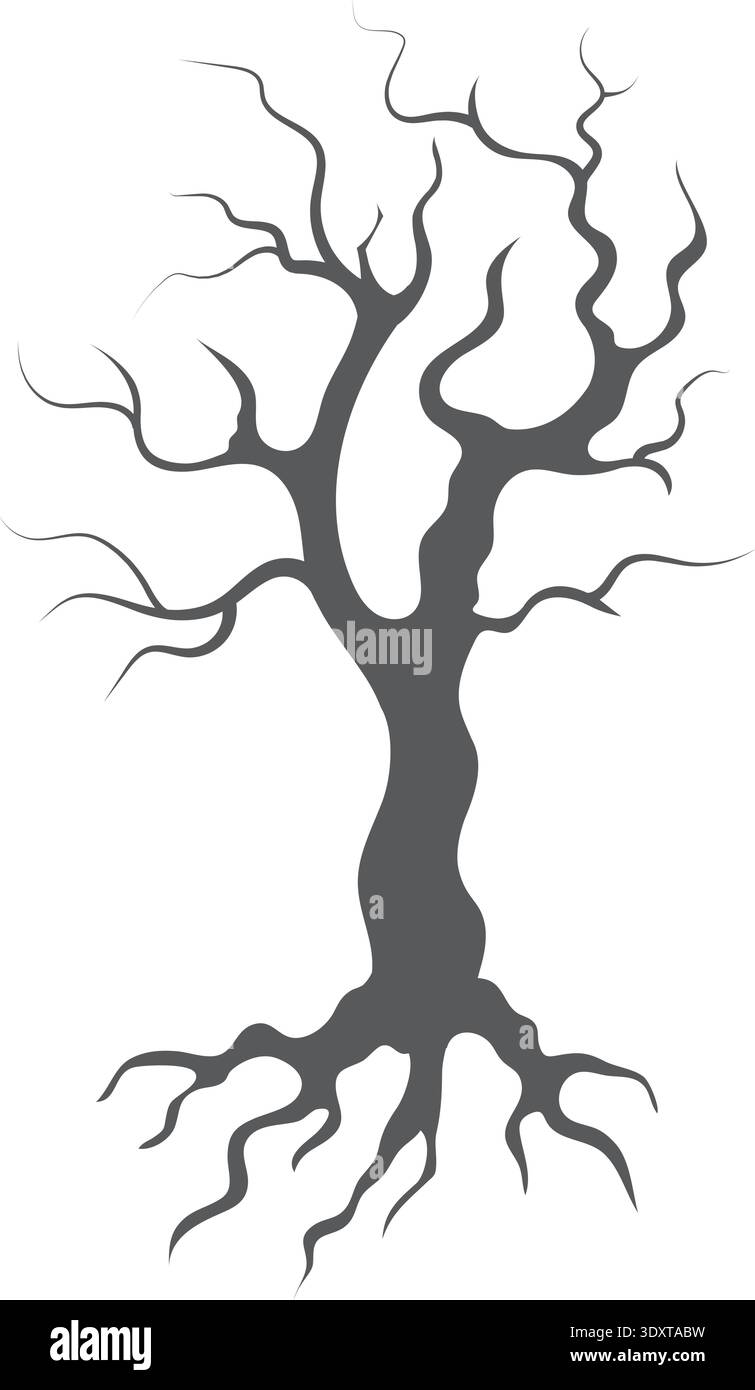 Scary tree silhouette. Black natural flora shape Stock Vector