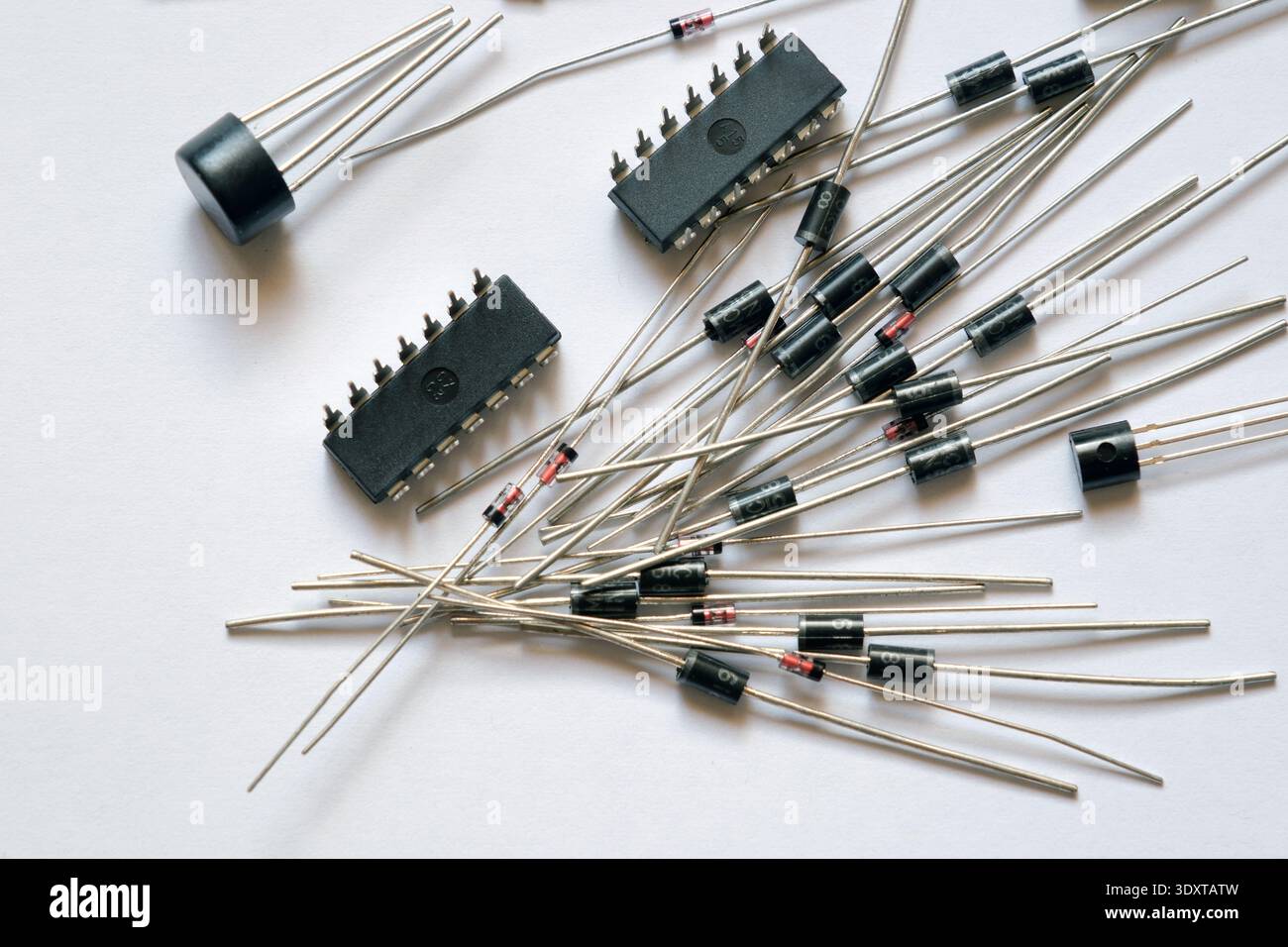 Diodes and integrated circuits. Semiconductor electronic components. Stock Photo