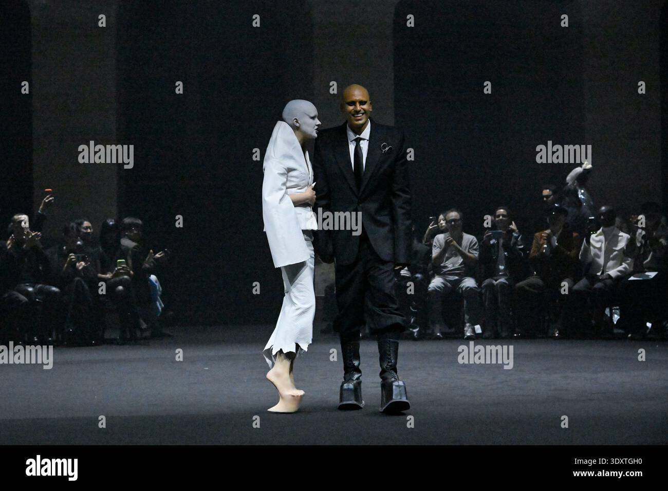 Designers Hannah Rose and Steven Raj are seen on the catwalk at the ...