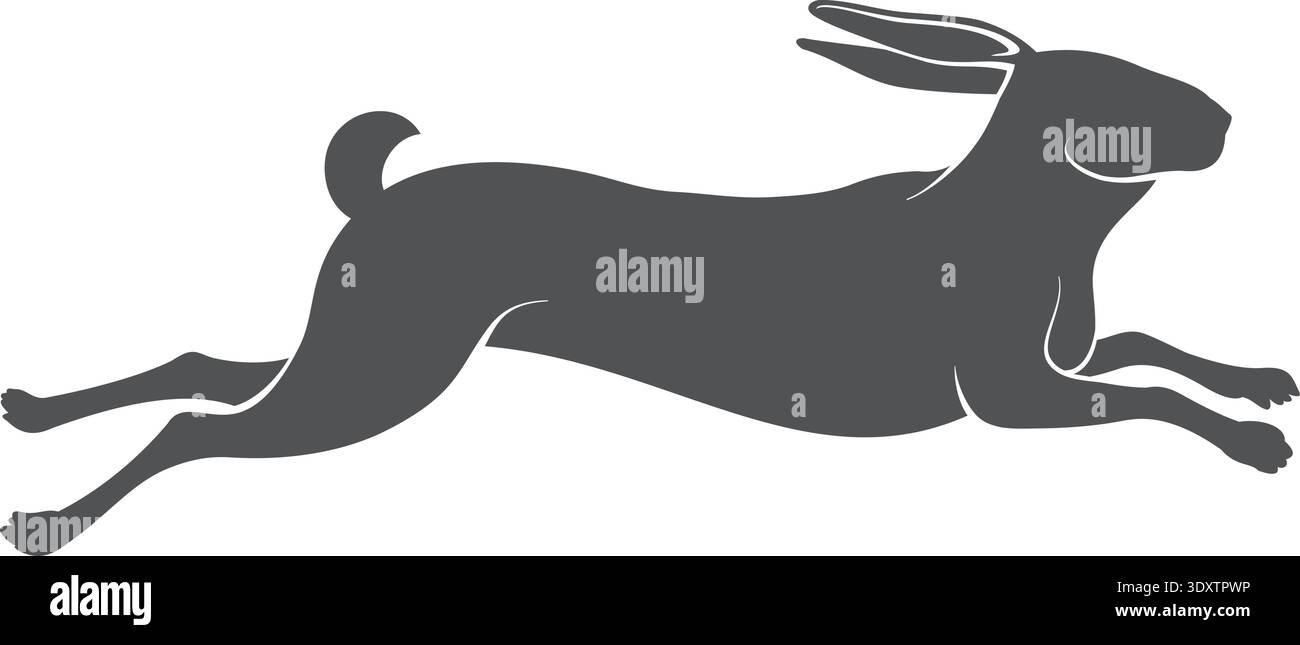 Jumping hare. Wild rabbit running. Hunt black logo Stock Vector