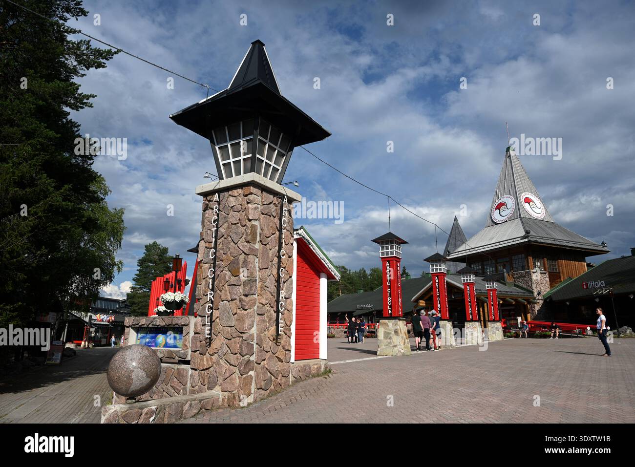 Rovaniemi, Finland - July 27, 2024: The Arctic Circle line in Santa Claus Village nearby the city of Rovaniem on the Arctic Circle. Stock Photo