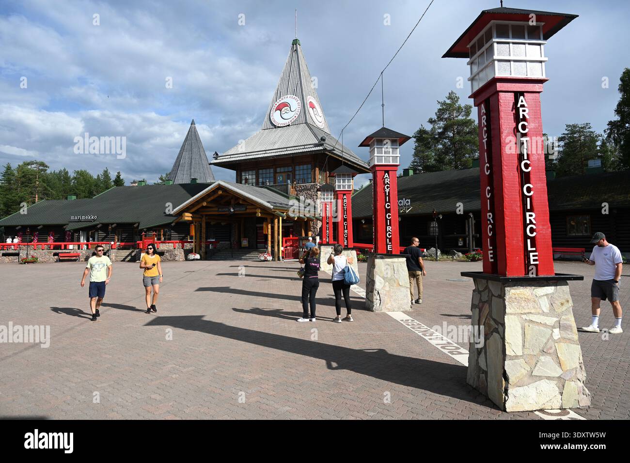 Rovaniemi, Finland - July 27, 2024: The Arctic Circle line in Santa Claus Village nearby the city of Rovaniem on the Arctic Circle. Stock Photo
