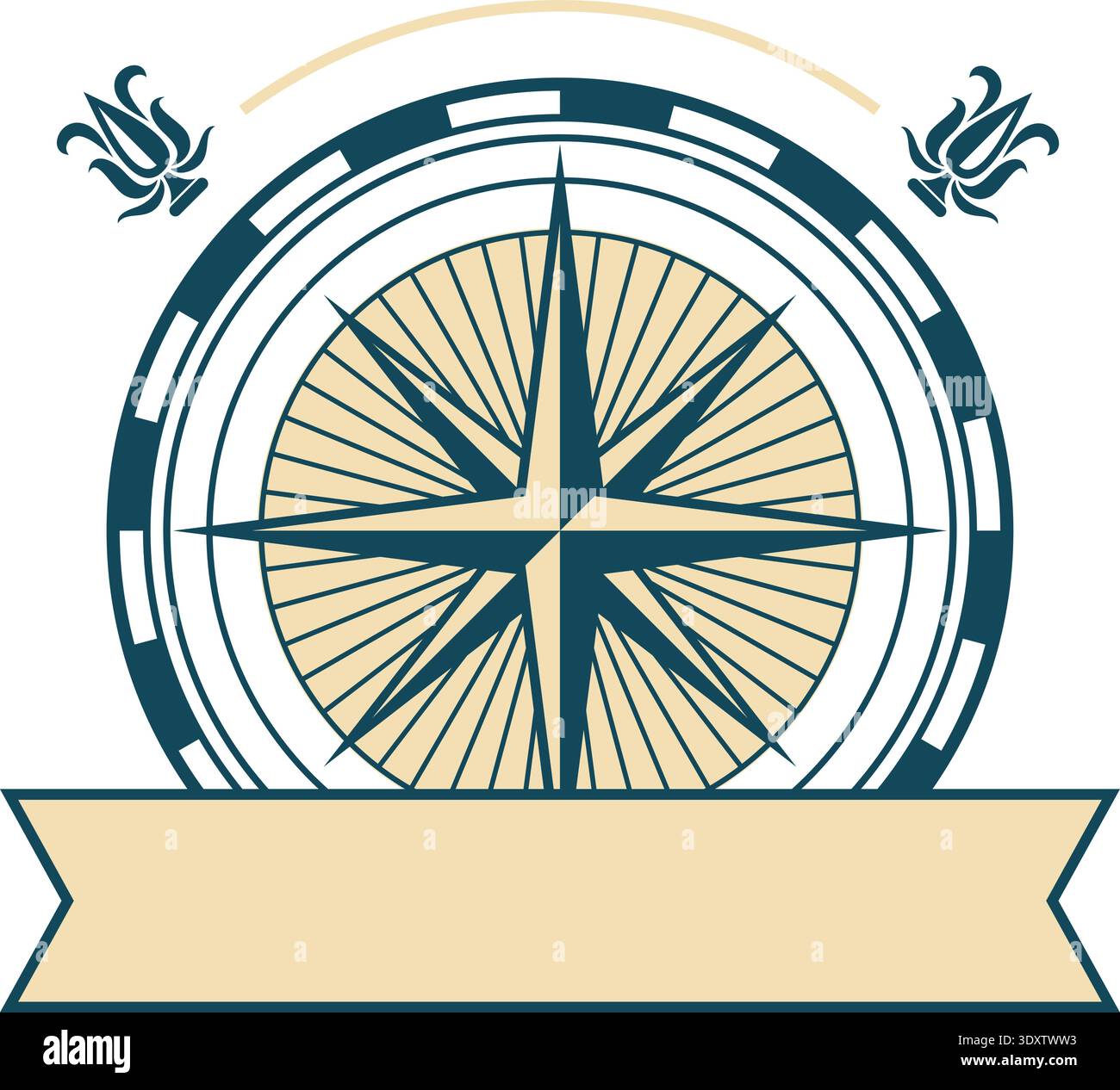 Cruise emblem with hand drawn compass wind rose Stock Vector