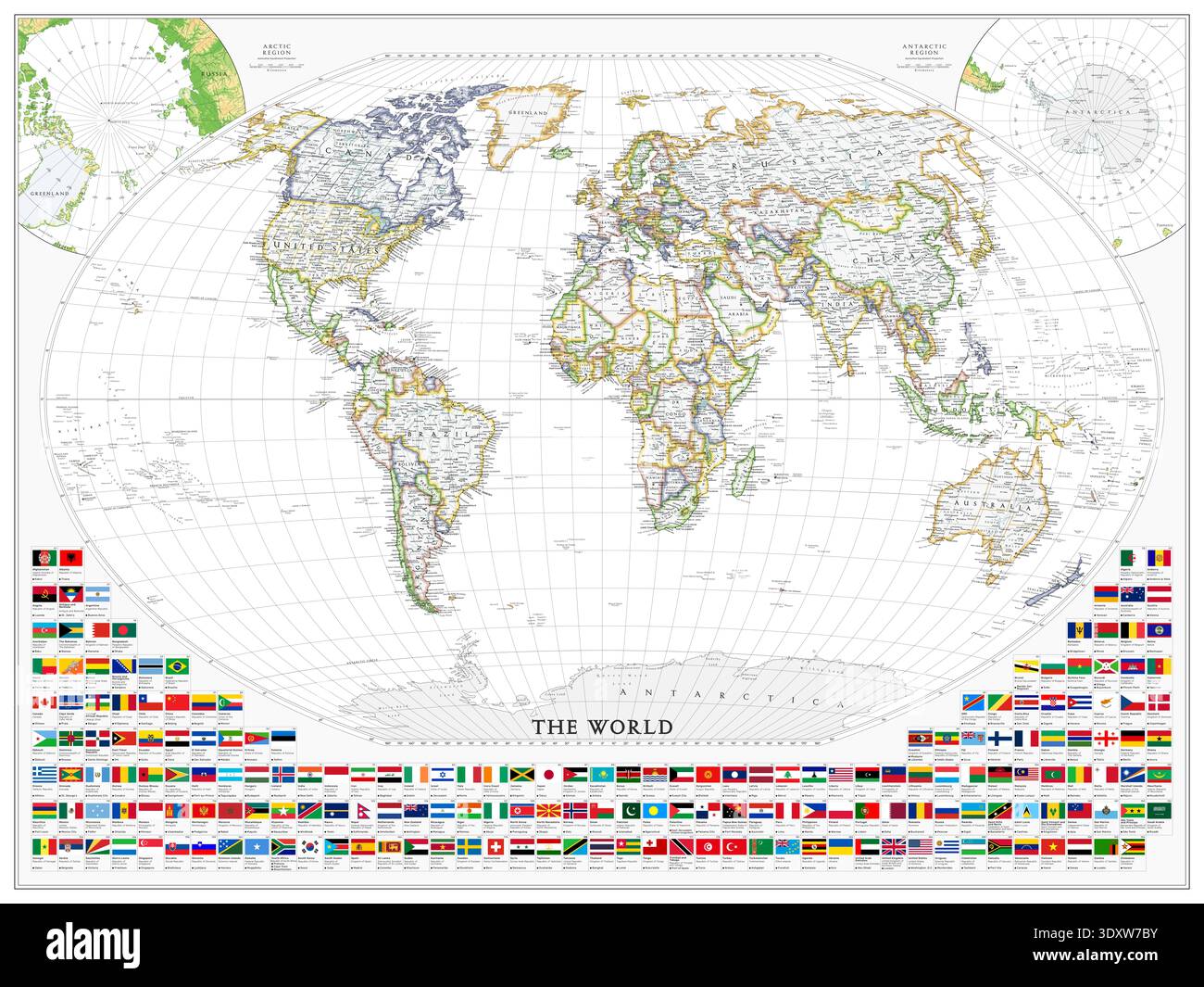 The World political map with flags. Super high quality. Detailed with ...