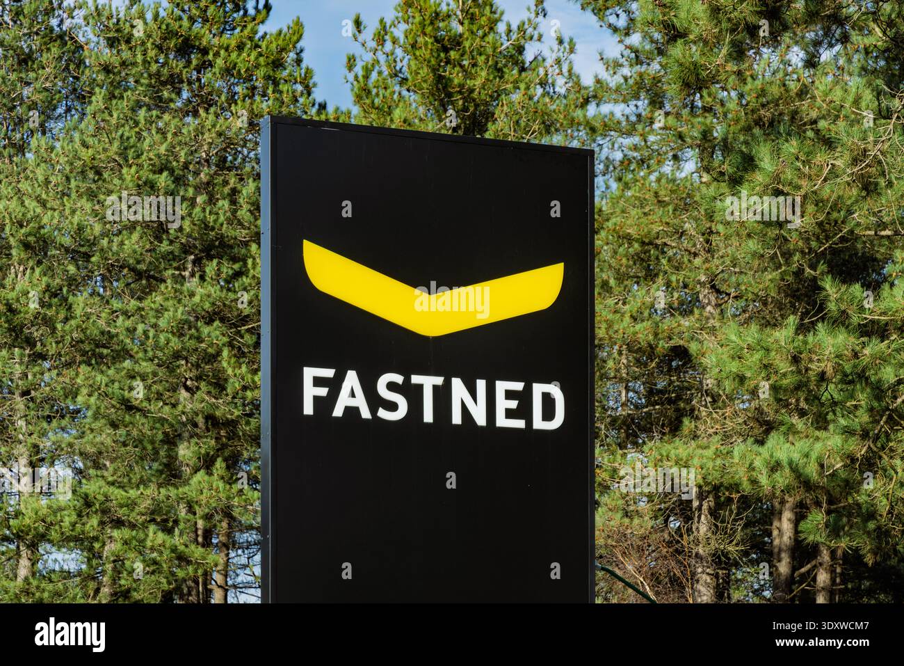 Close-up of a Fastned sign, a European fast-charging network for ...