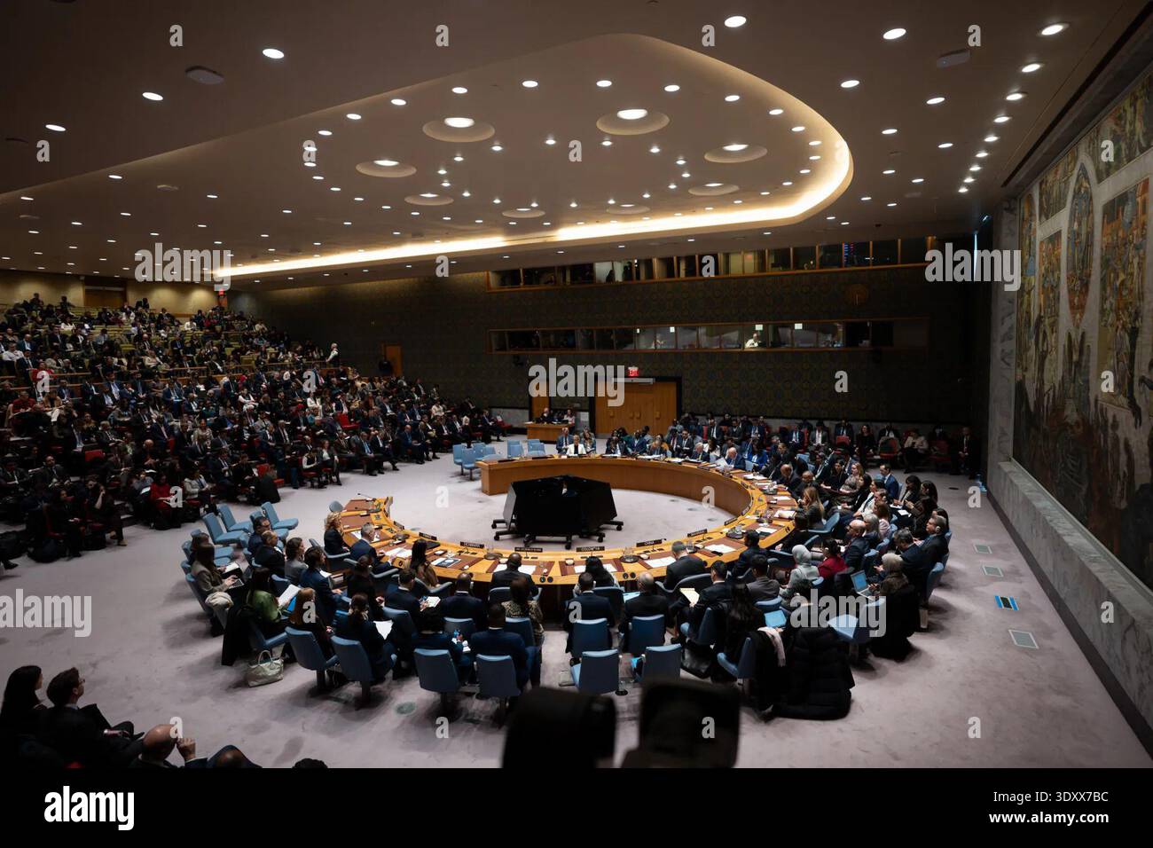 A wide view of the United Nations Security Council chamber during a ...