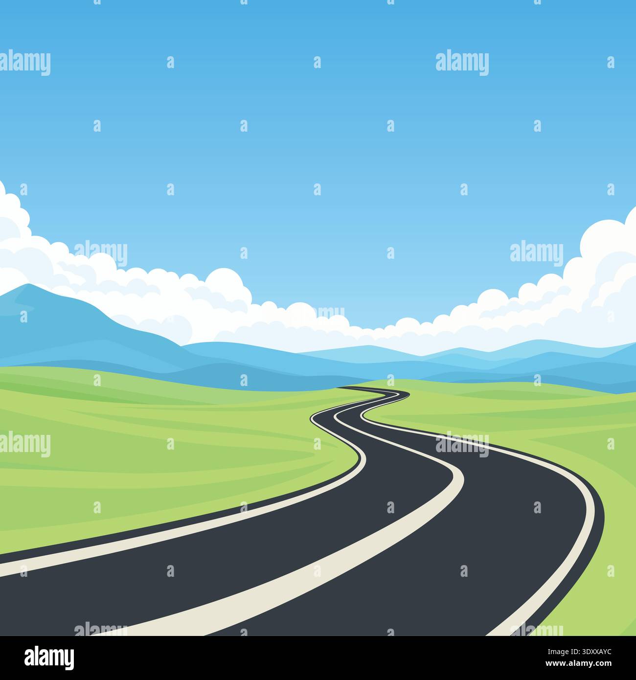 Winding Road Landscape, Cartoon Vector Illustration. Scenic Highway ...