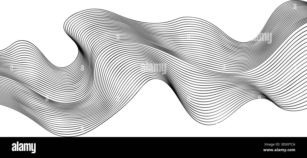 Flowing vector wave composed of black dashed lines and dots creating a dynamic fluid motion Stock Vector