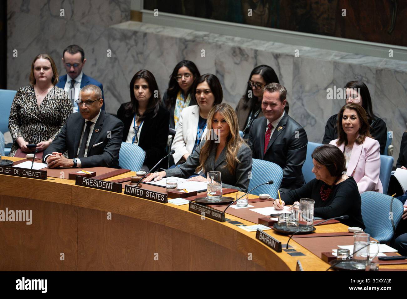 First Lady Melania Trump presides over a meeting of the United Nations ...
