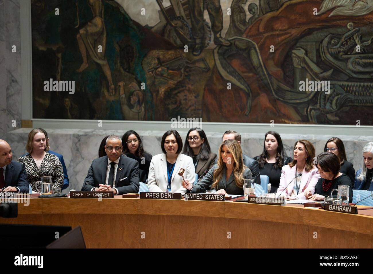 First Lady Melania Trump presides over a meeting of the United Nations ...